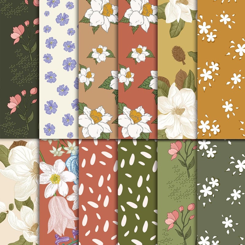 EggSun 48 Sheets Scrapbook Paper 11x11, Vintage Floral Pattern Decorative Scrapbook Paper for Journals DIY Cards and Photo Albums, Aesthetic Craft Supplies for Kids and Adults - Image 1